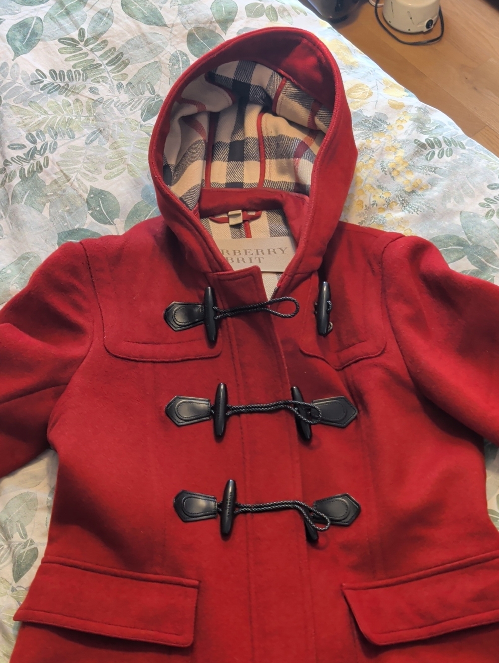 Burberry Women's Red Hooded Toggle Pea Coat